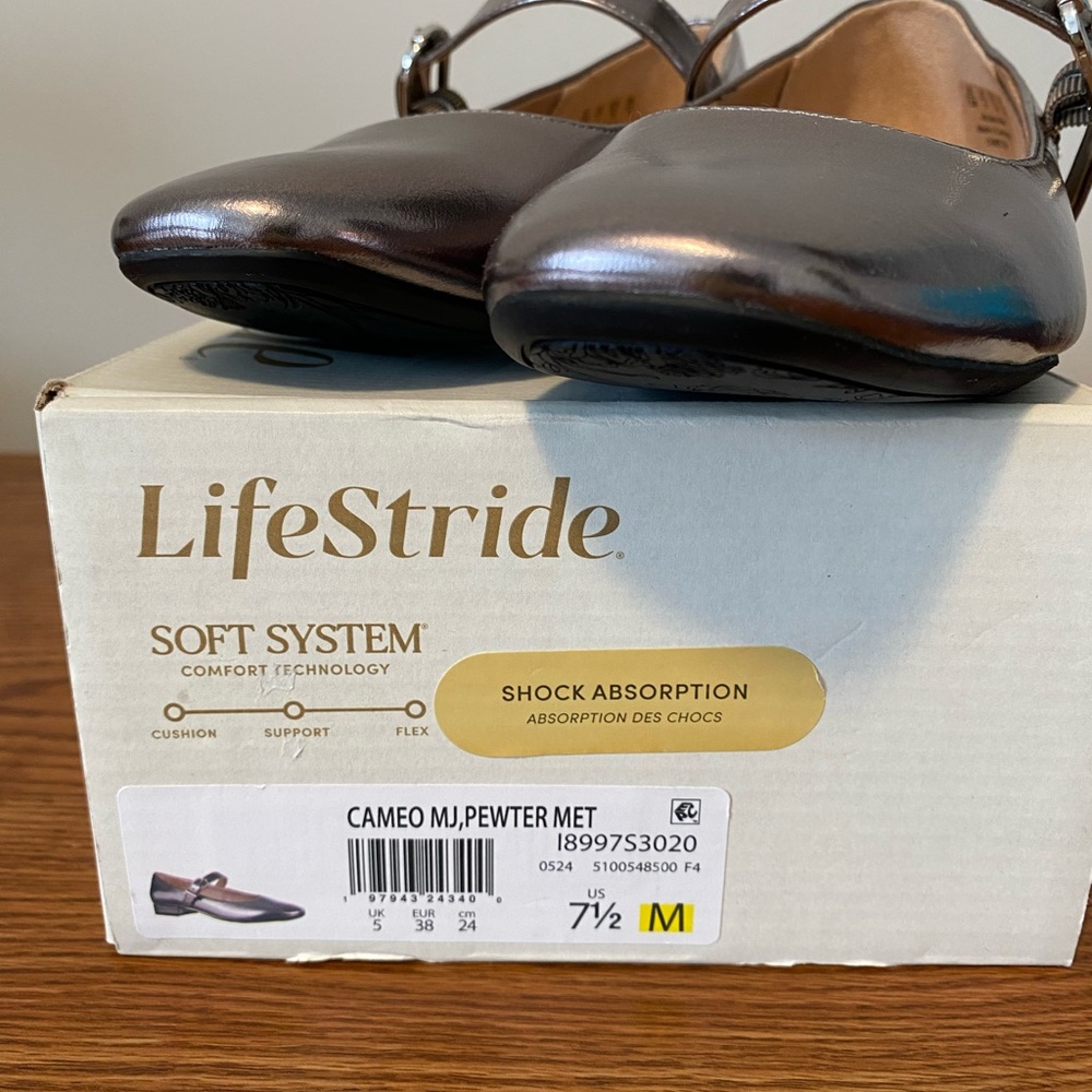 Life Stride Metallic Pewter Mary Jane Flats - Picture 2 of 7